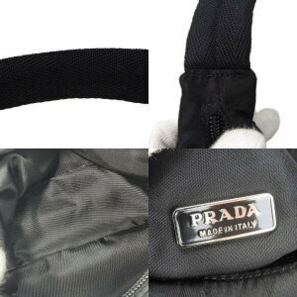 Prada Nylon Canvas Handbag Black Hobo Shoulder Bag - Picture 9 of 11